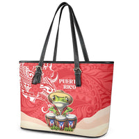 Puerto Rico Leather Tote Bag Coqui Frog With Polynesian Pattern - Polynesian Pride