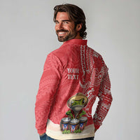 Personalized Puerto Rico Long Sleeve Polo Shirt Coqui Frog With Polynesian Pattern - Polynesian Pride