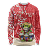 Personalized Puerto Rico Long Sleeve Shirt Coqui Frog With Polynesian Pattern - Polynesian Pride