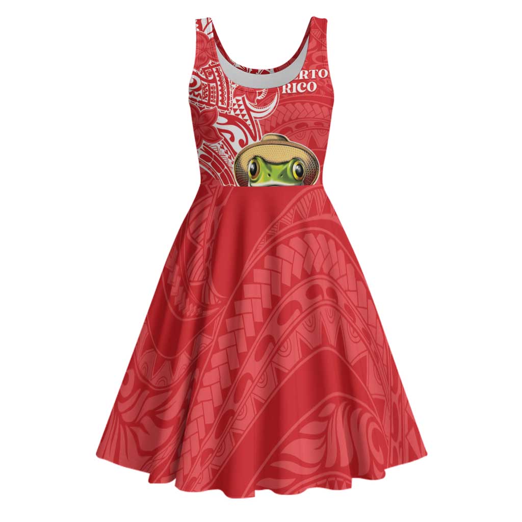 Personalized Puerto Rico Midi Dress Coqui Frog With Polynesian Pattern - Polynesian Pride