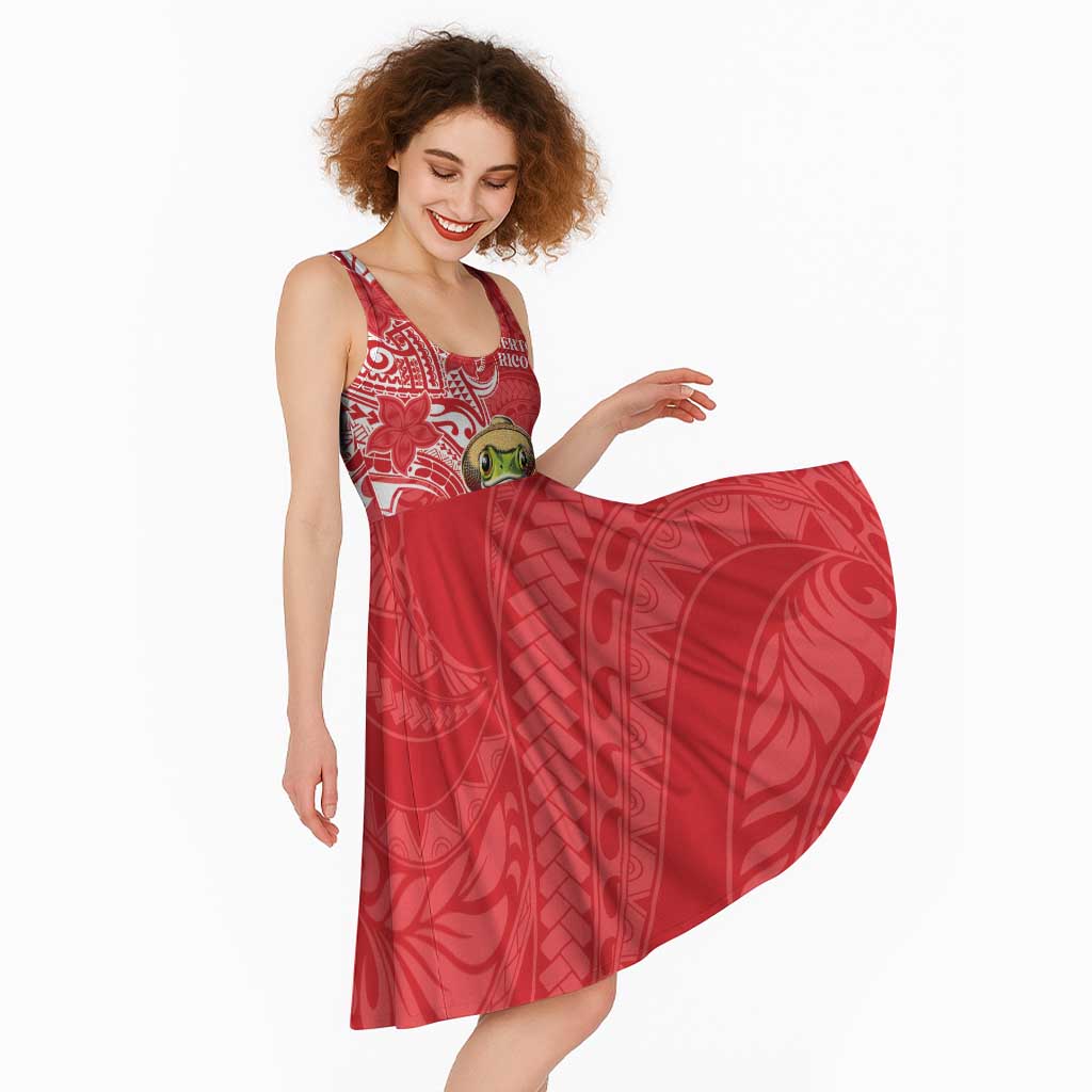 Personalized Puerto Rico Midi Dress Coqui Frog With Polynesian Pattern - Polynesian Pride
