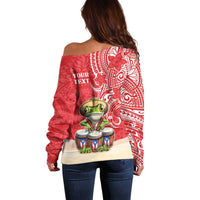 Personalized Puerto Rico Off Shoulder Sweater Coqui Frog With Polynesian Pattern - Polynesian Pride