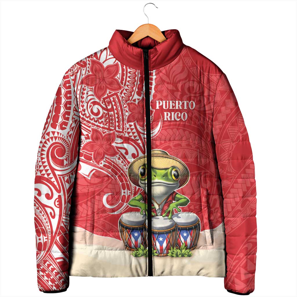 Personalized Puerto Rico Padded Jacket Coqui Frog With Polynesian Pattern - Polynesian Pride