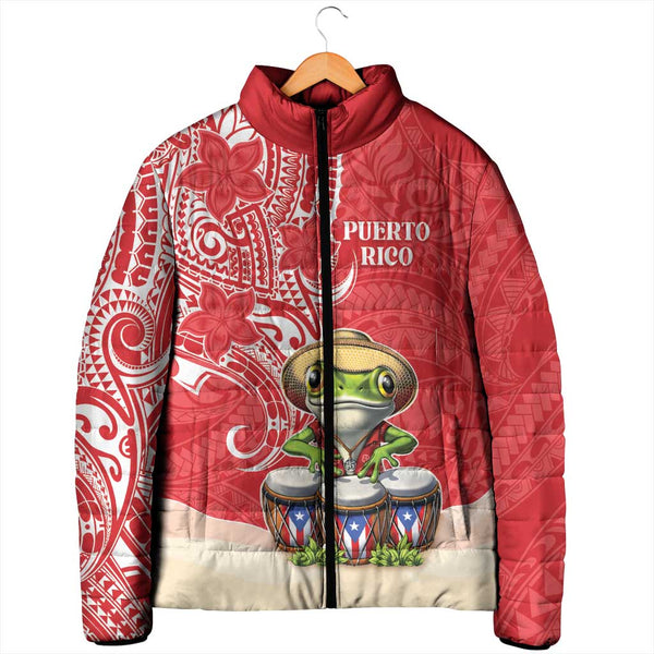 Personalized Puerto Rico Padded Jacket Coqui Frog With Polynesian ...