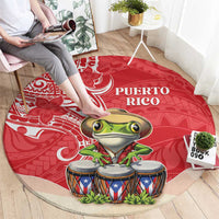 Puerto Rico Round Carpet Coqui Frog With Polynesian Pattern - Polynesian Pride