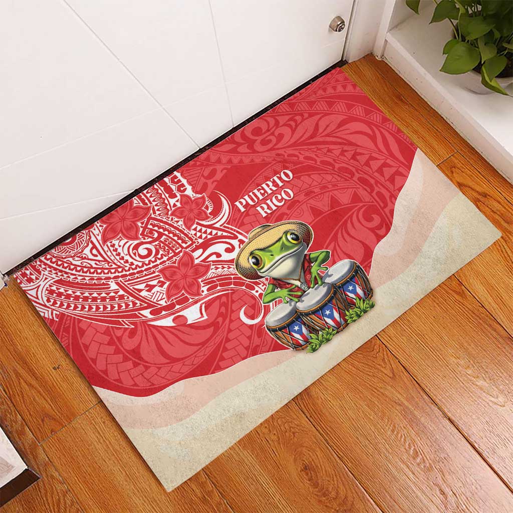 Puerto Rico Rubber Doormat Coqui Frog With Polynesian Pattern - Polynesian Pride