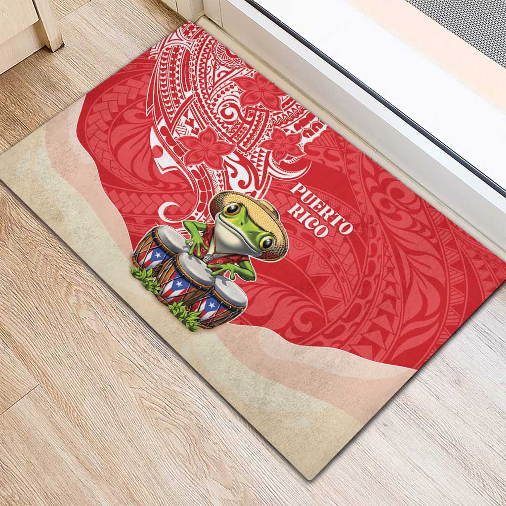 Puerto Rico Rubber Doormat Coqui Frog With Polynesian Pattern - Polynesian Pride