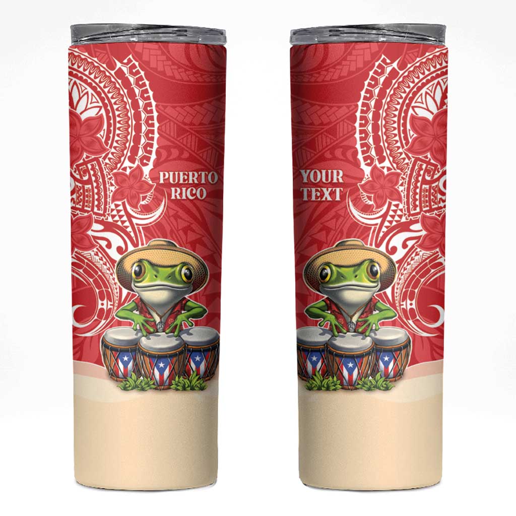 Personalized Puerto Rico Skinny Tumbler Coqui Frog With Polynesian Pattern - Polynesian Pride
