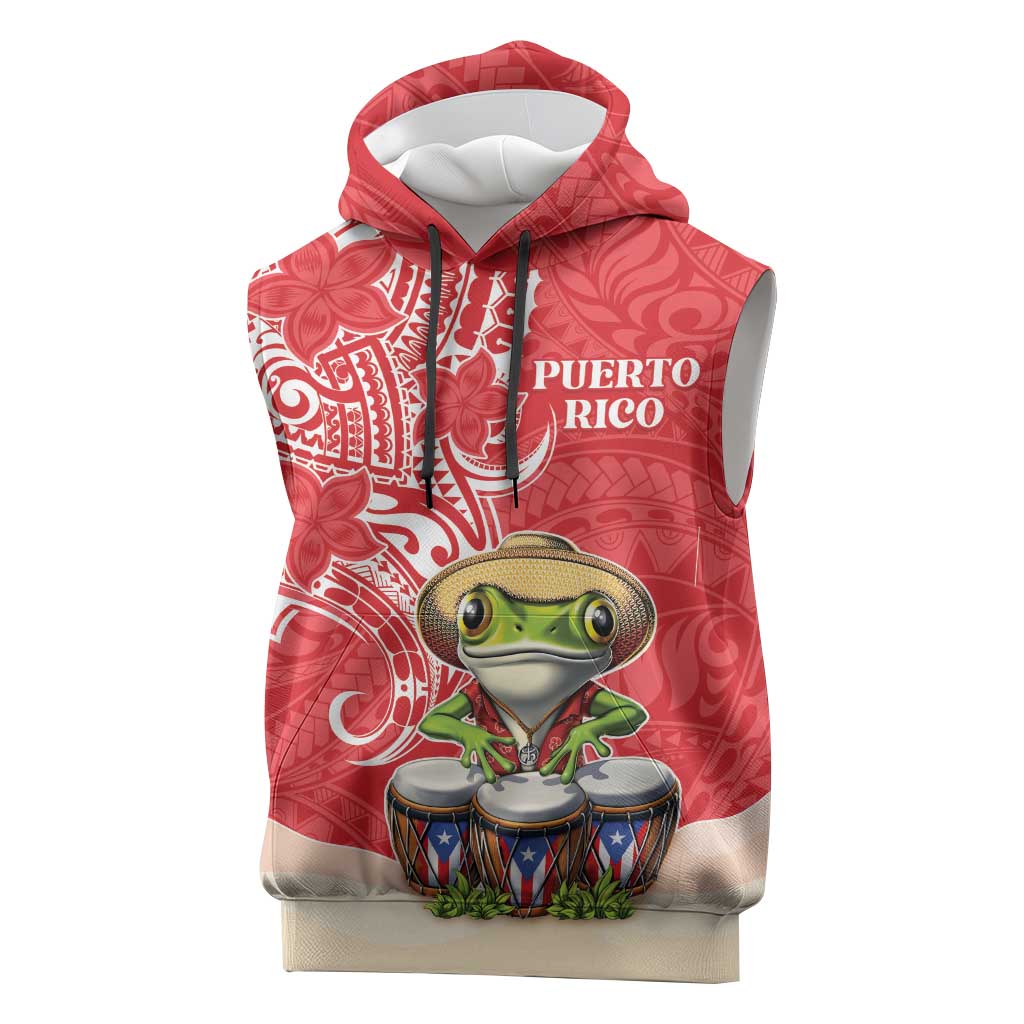 Personalized Puerto Rico Sleeveless Hoodie Coqui Frog With Polynesian Pattern - Polynesian Pride