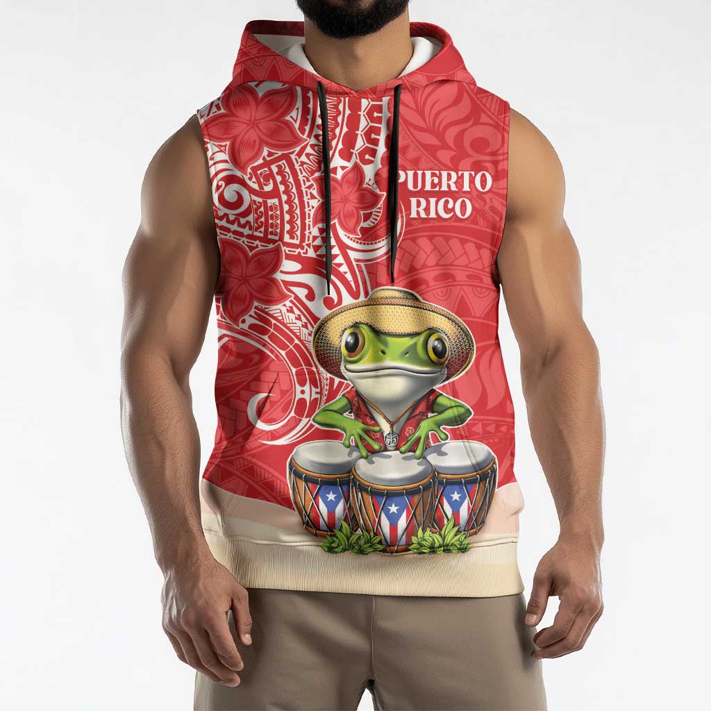 Personalized Puerto Rico Sleeveless Hoodie Coqui Frog With Polynesian Pattern - Polynesian Pride