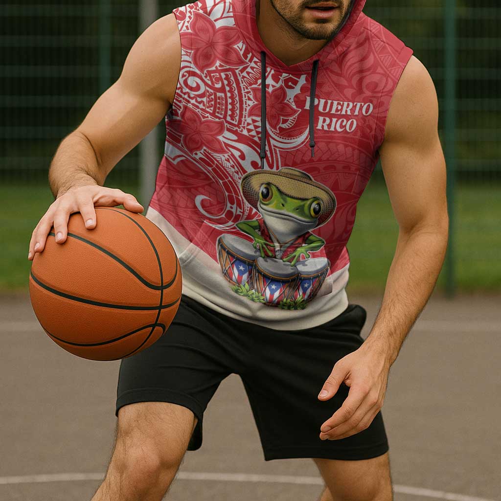 Personalized Puerto Rico Sleeveless Hoodie Coqui Frog With Polynesian Pattern - Polynesian Pride