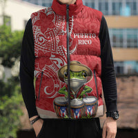 Personalized Puerto Rico Sleeveless Puffer Jacket Coqui Frog With Polynesian Pattern - Polynesian Pride