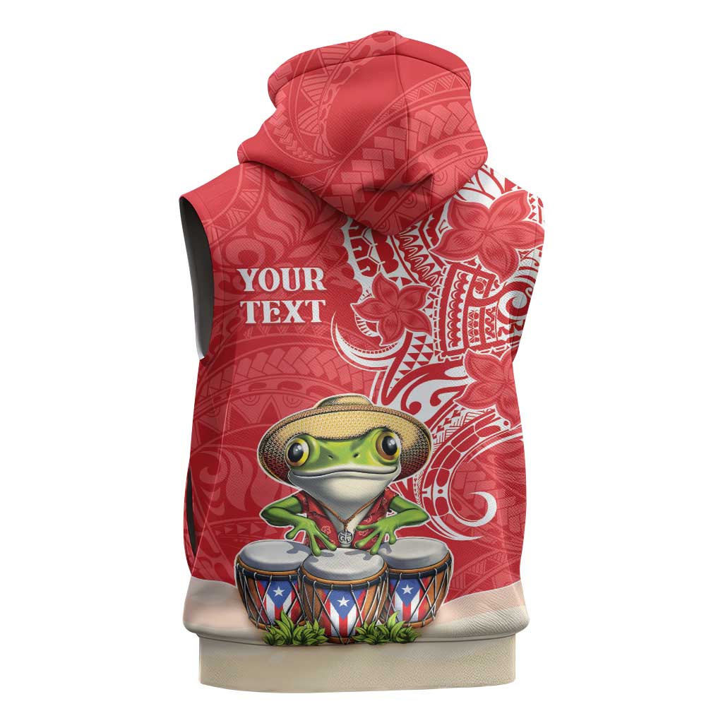 Personalized Puerto Rico Sleeveless Zip Hoodie Coqui Frog With Polynesian Pattern - Polynesian Pride