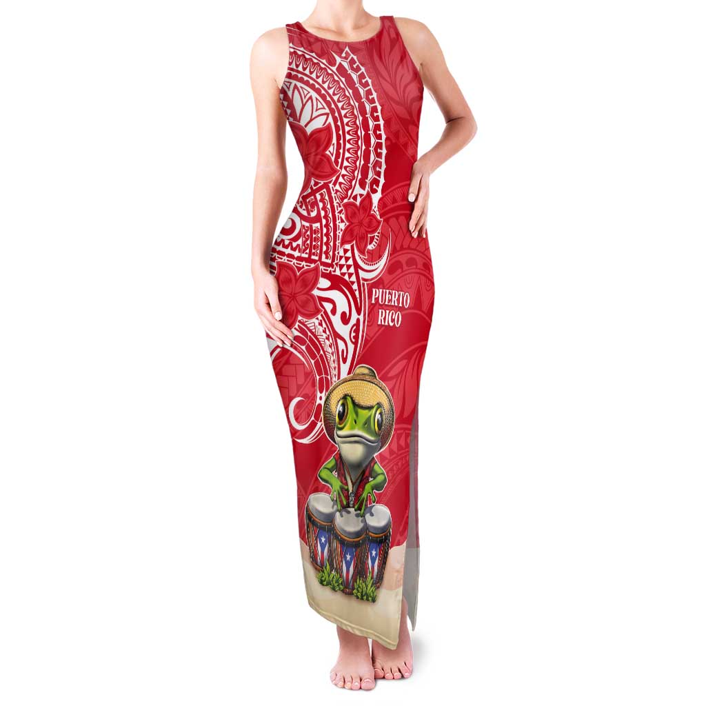 Personalized Puerto Rico Tank Maxi Dress Coqui Frog With Polynesian Pattern - Polynesian Pride