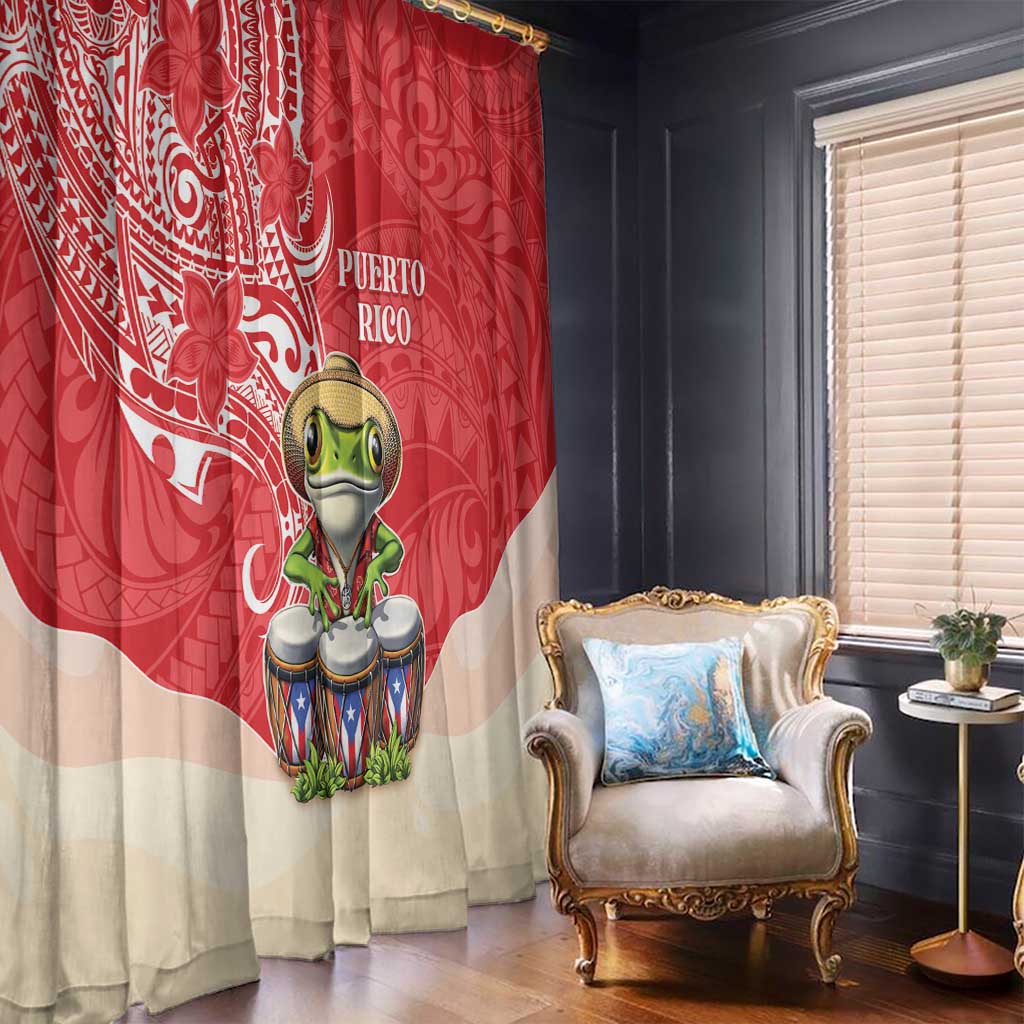 Puerto Rico Window Curtain Coqui Frog With Polynesian Pattern - Polynesian Pride