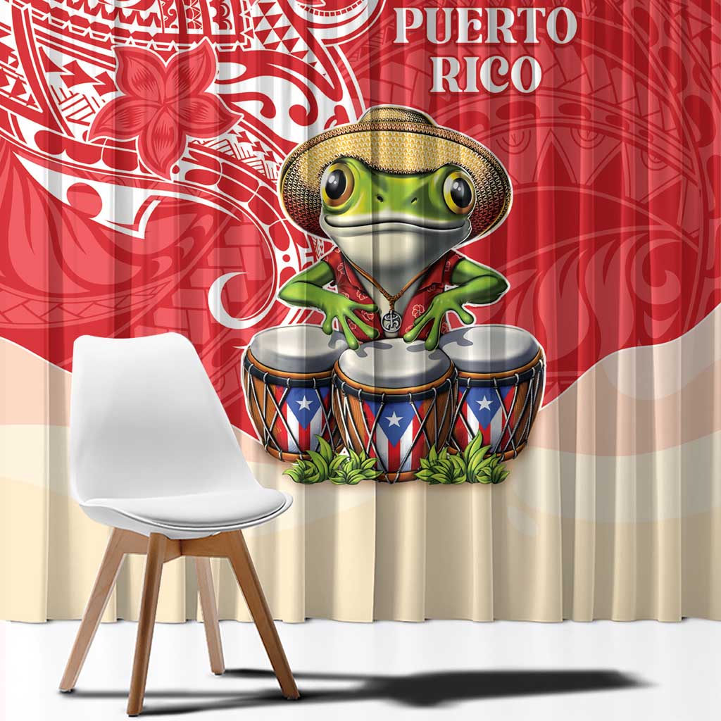 Puerto Rico Window Curtain Coqui Frog With Polynesian Pattern - Polynesian Pride