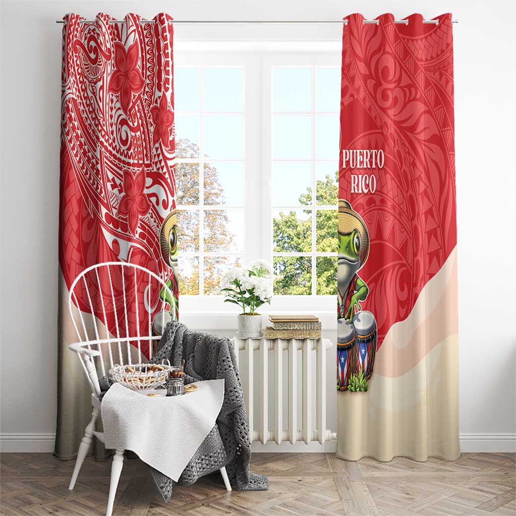 Puerto Rico Window Curtain Coqui Frog With Polynesian Pattern - Polynesian Pride