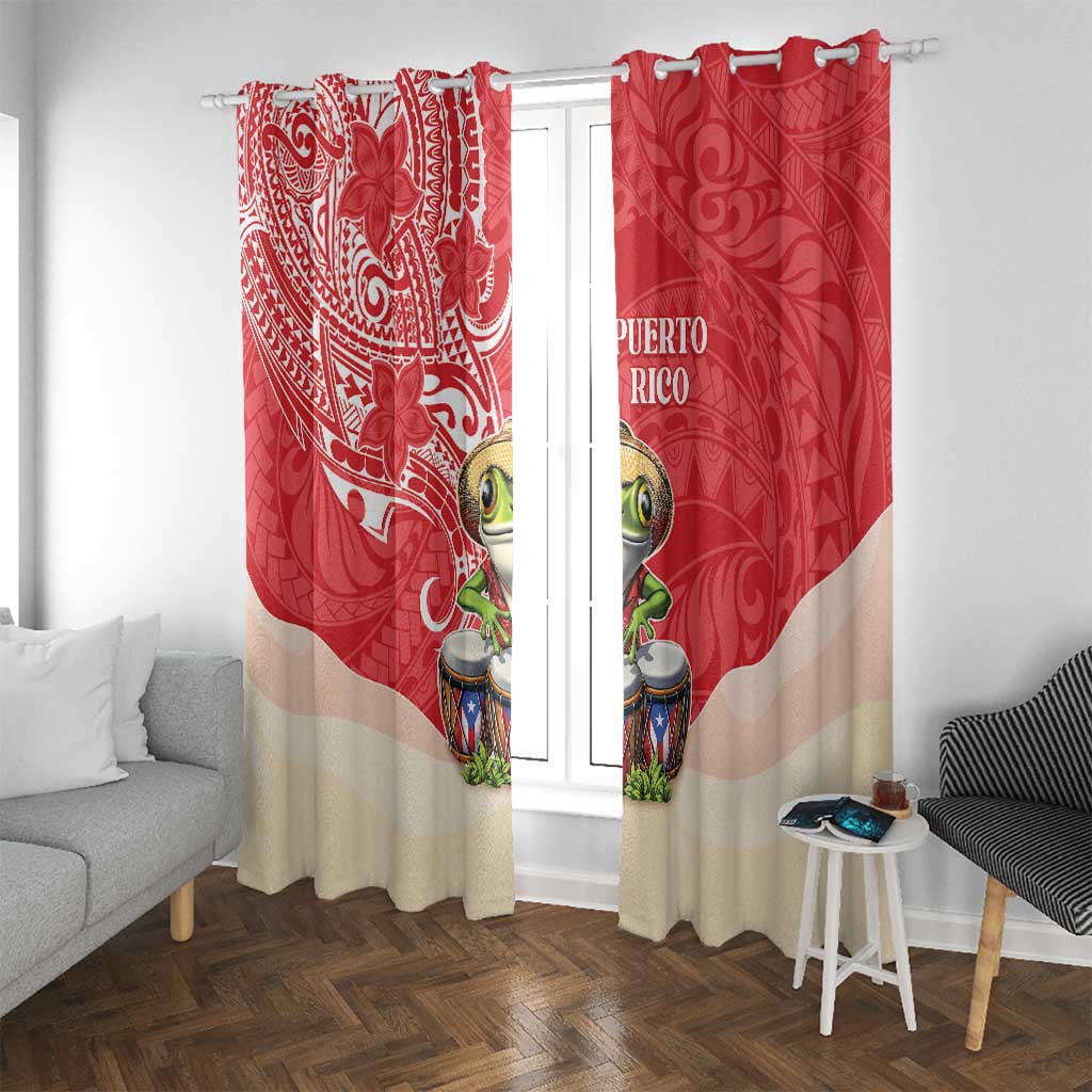 Puerto Rico Window Curtain Coqui Frog With Polynesian Pattern - Polynesian Pride