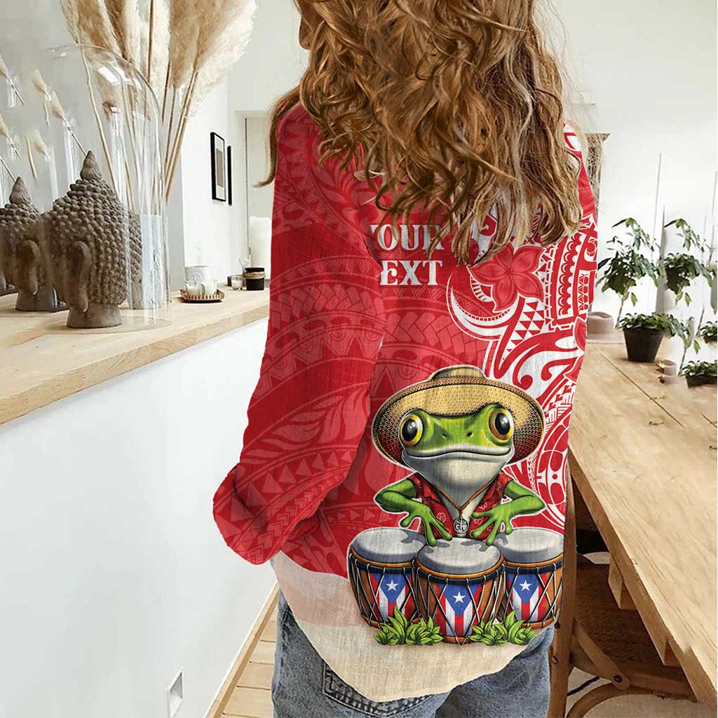 Personalized Puerto Rico Women Casual Shirt Coqui Frog With Polynesian Pattern - Polynesian Pride