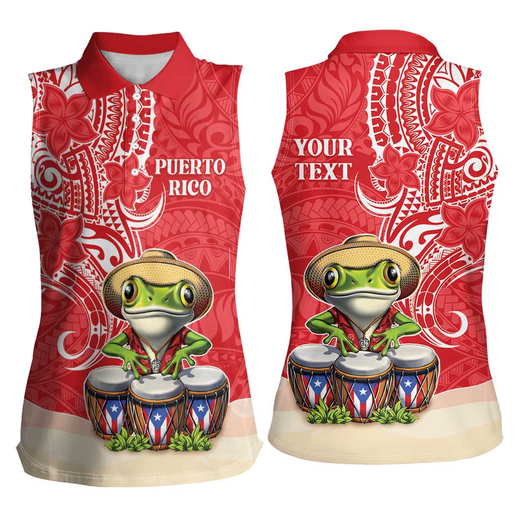 Personalized Puerto Rico Women Sleeveless Polo Shirt Coqui Frog With Polynesian Pattern - Polynesian Pride