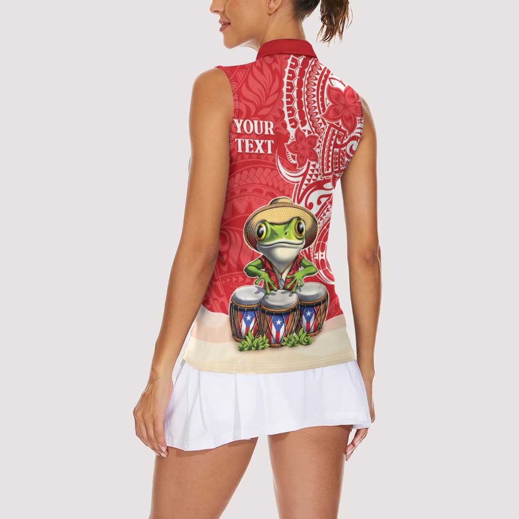 Personalized Puerto Rico Women Sleeveless Polo Shirt Coqui Frog With Polynesian Pattern - Polynesian Pride