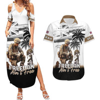 Hawaii Veterans Day Couples Matching Summer Maxi Dress and Hawaiian Shirt Honor The Fallen Flag Grunge Style