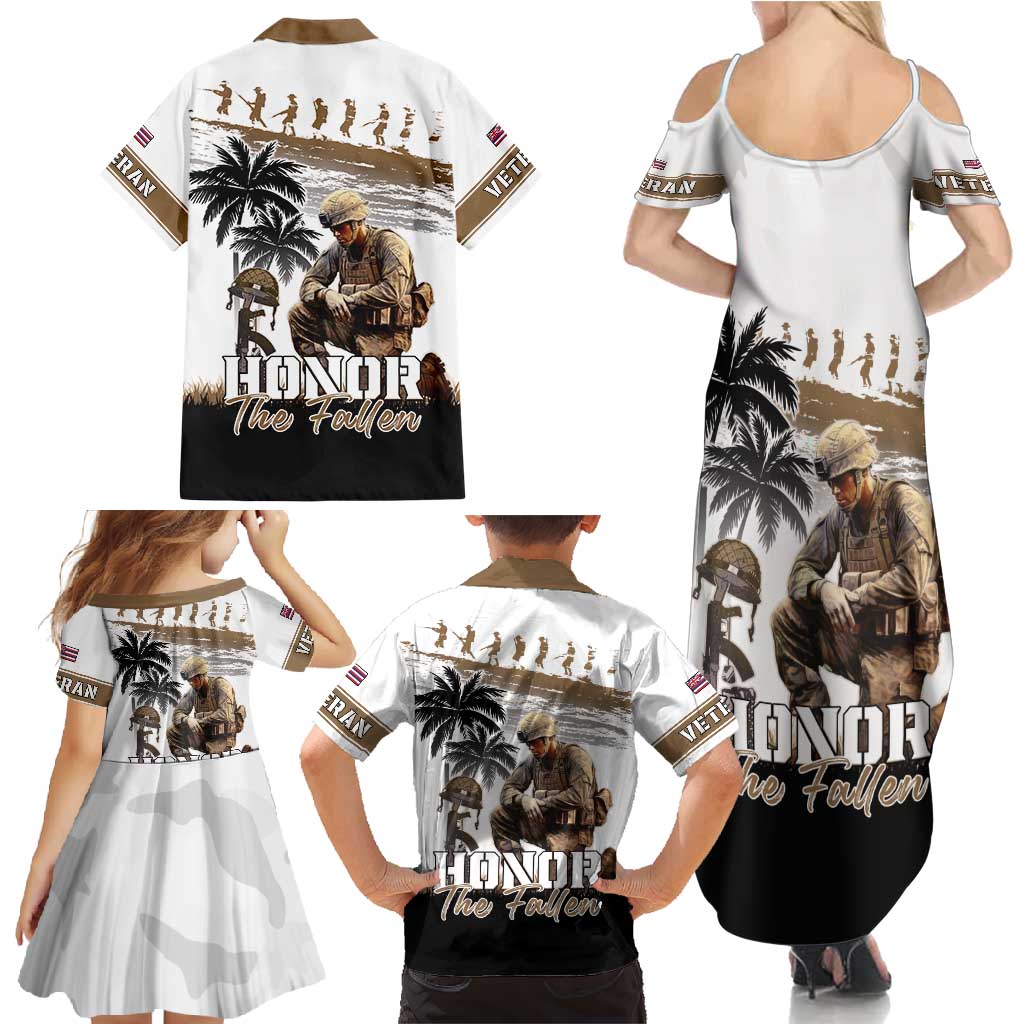 Hawaii Veterans Day Family Matching Summer Maxi Dress and Hawaiian Shirt Honor The Fallen Flag Grunge Style