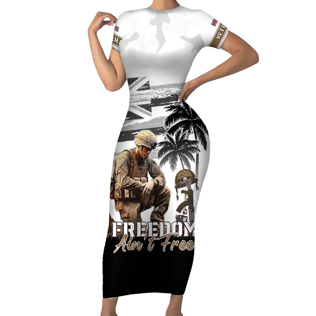 Hawaii Veterans Day Short Sleeve Bodycon Dress Honor The Fallen Flag Grunge Style LT05 Long Dress White - Polynesian Pride