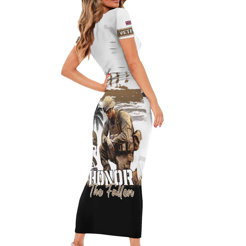 Hawaii Veterans Day Short Sleeve Bodycon Dress Honor The Fallen Flag Grunge Style LT05 - Polynesian Pride