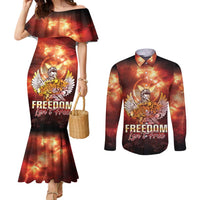 Hawaii Veterans Day Couples Matching Mermaid Dress and Long Sleeve Button Shirt May We Never Forget Freedom Isn't Free