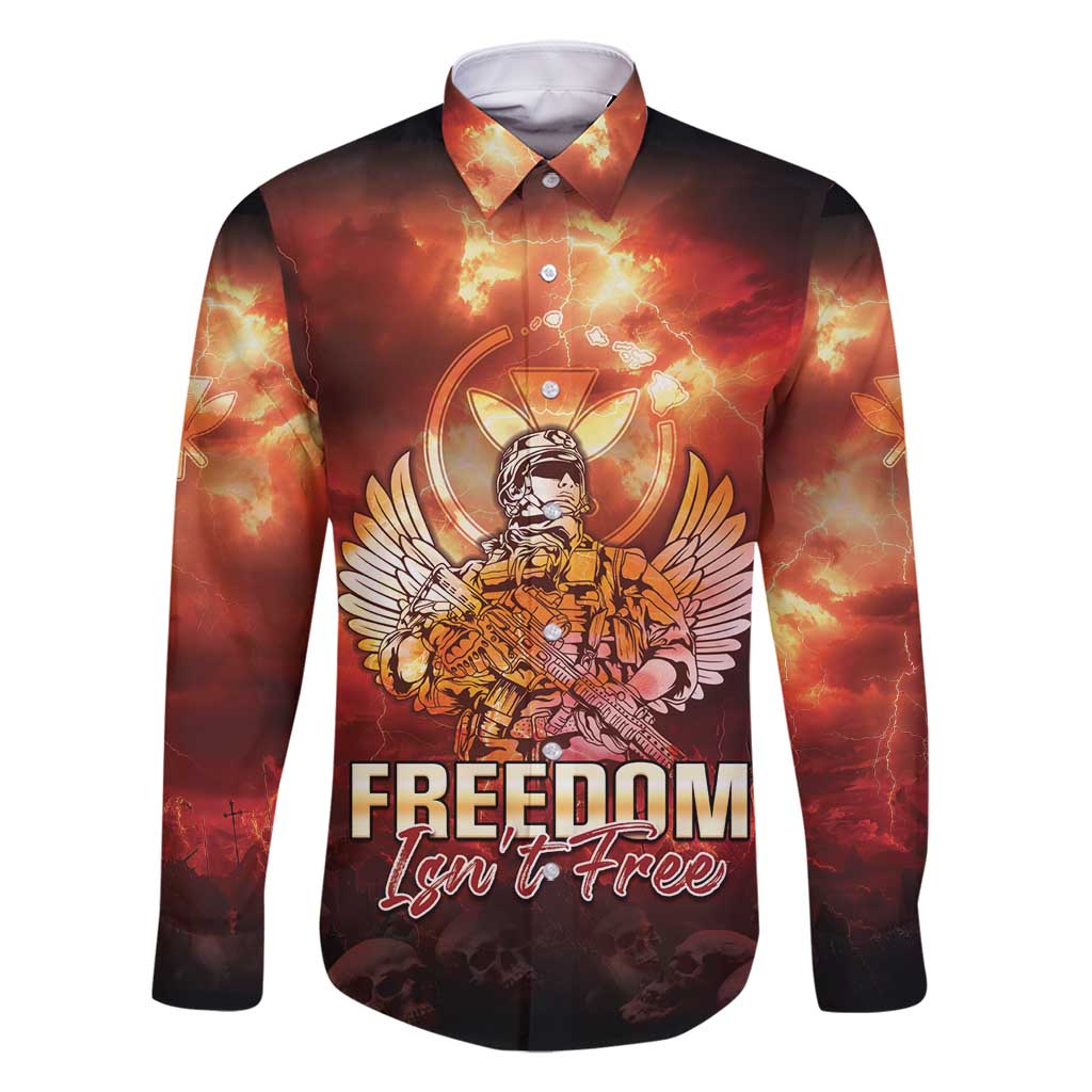 Hawaii Veterans Day Family Matching Mermaid Dress and Hawaiian Shirt May We Never Forget Freedom Isn't Free LT05 Dad's Shirt - Long Sleeve Red - Polynesian Pride