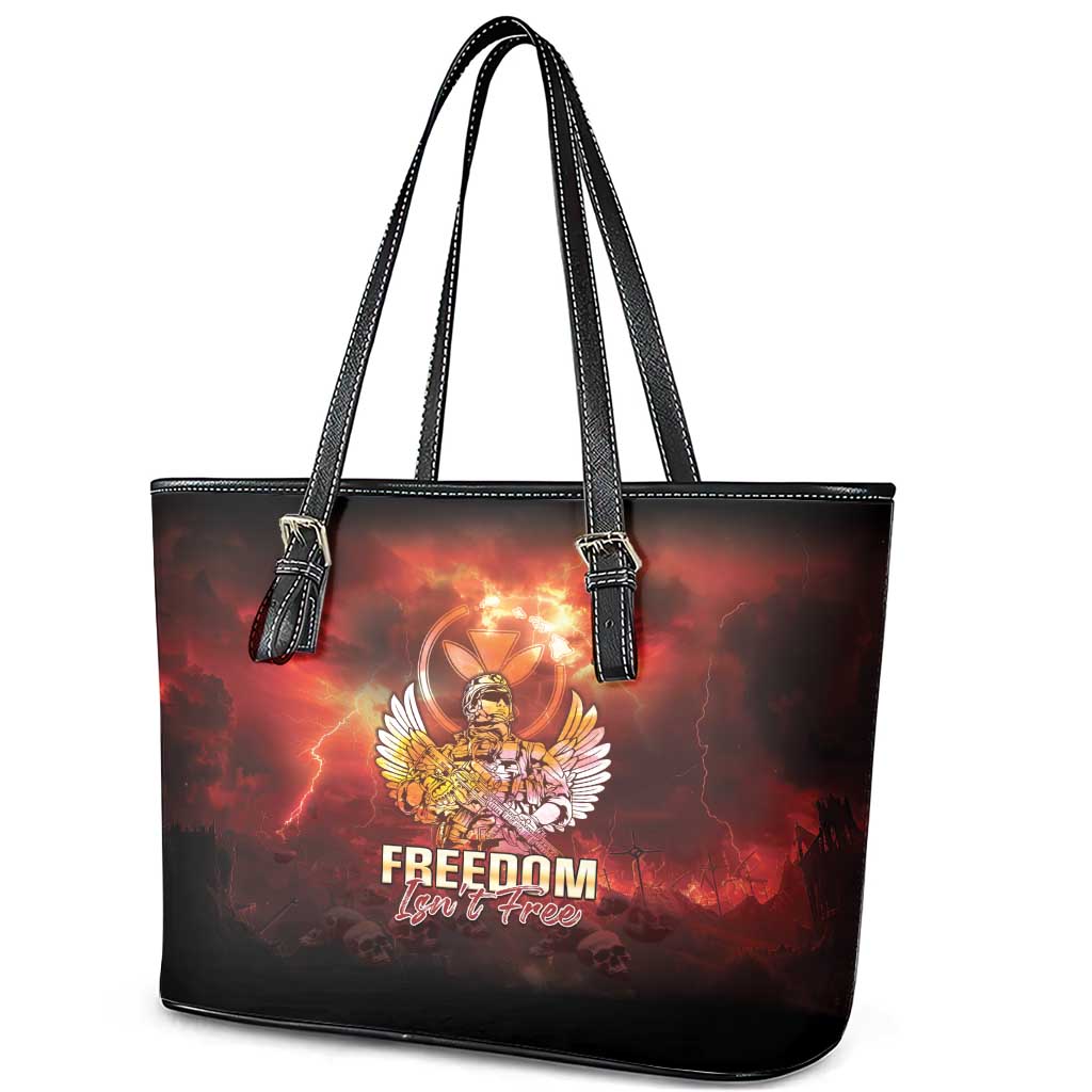 Hawaii Veterans Day Leather Tote Bag May We Never Forget Freedom Isn't Free