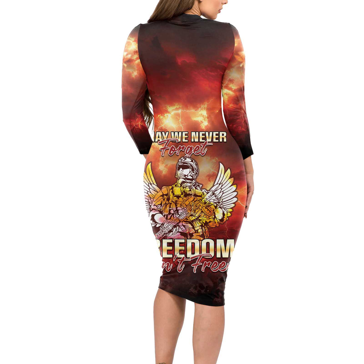 Hawaii Veterans Day Long Sleeve Bodycon Dress May We Never Forget Freedom Isn't Free