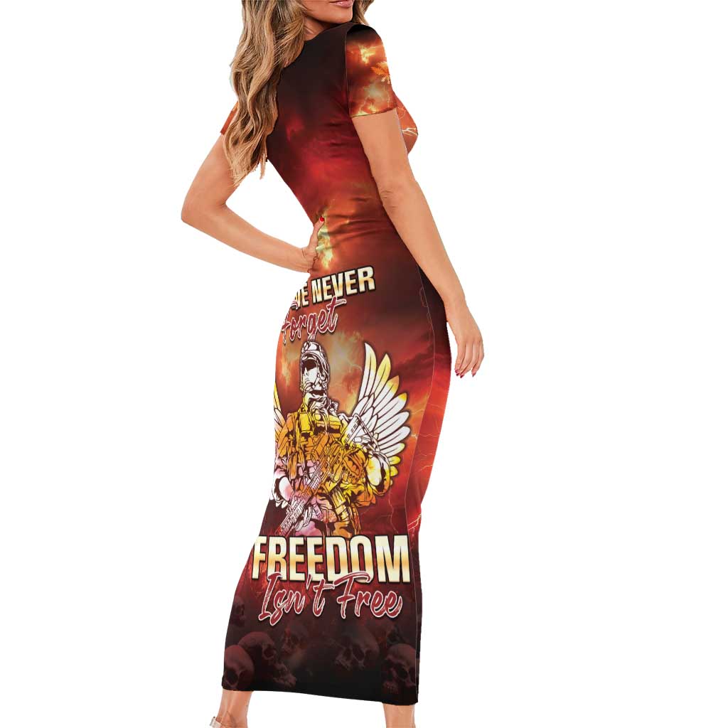 Hawaii Veterans Day Short Sleeve Bodycon Dress May We Never Forget Freedom Isn't Free LT05 - Polynesian Pride