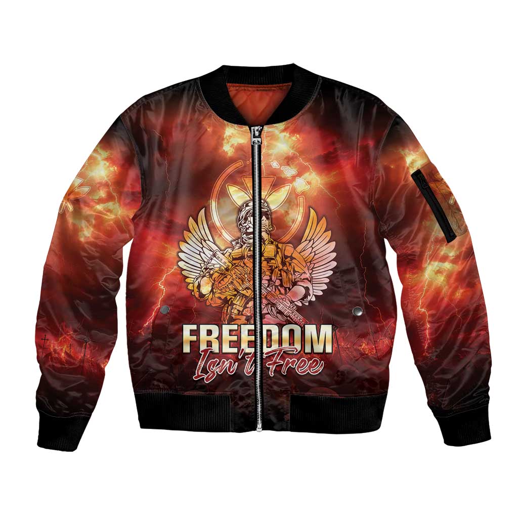 Hawaii Veterans Day Sleeve Zip Bomber Jacket May We Never Forget Freedom Isn't Free LT05 Unisex Red - Polynesian Pride