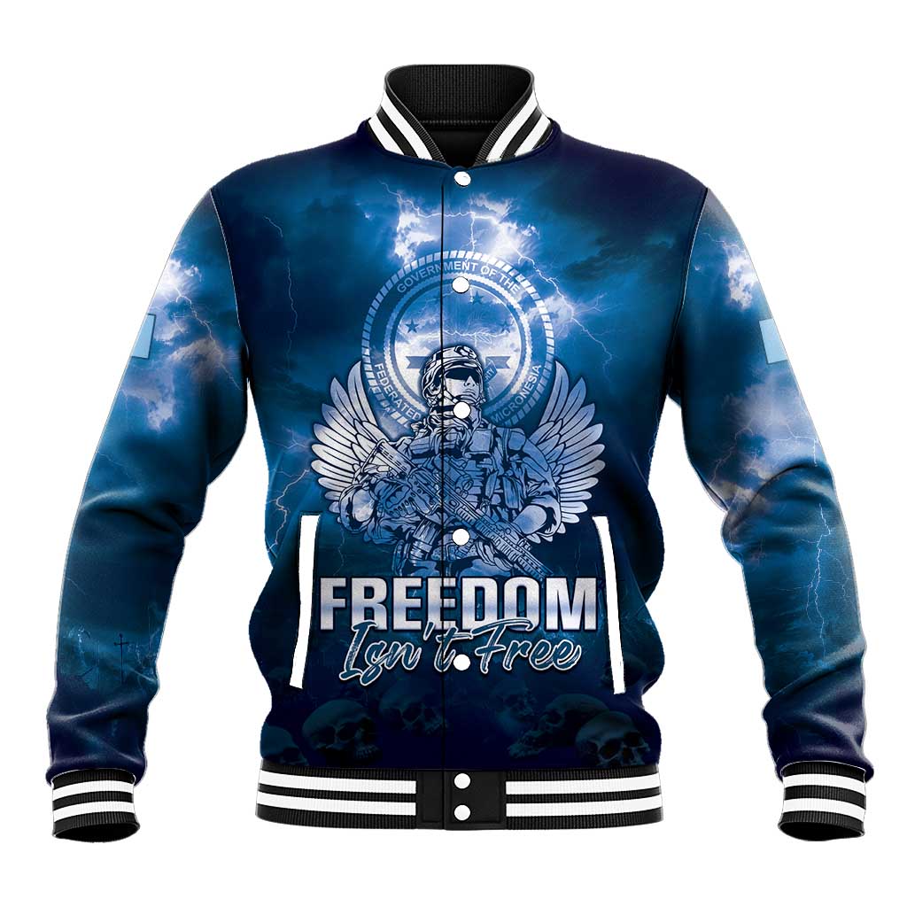 Federated States of Micronesia Veterans Day Baseball Jacket May We Never Forget Freedom Isn't Free LT05 Unisex Blue - Polynesian Pride