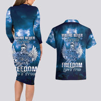 Federated States of Micronesia Veterans Day Couples Matching Long Sleeve Bodycon Dress and Hawaiian Shirt May We Never Forget Freedom Isn't Free