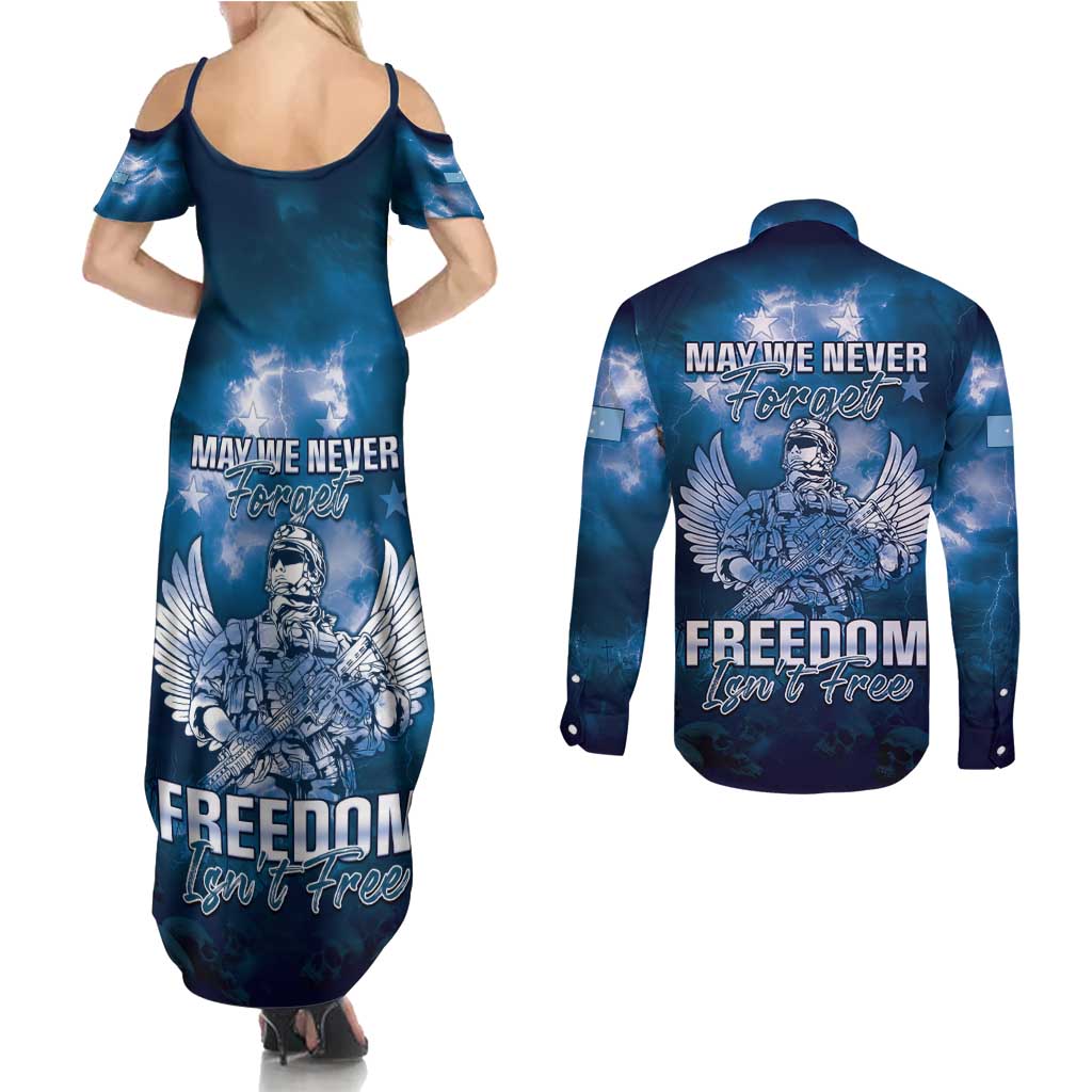 Federated States of Micronesia Veterans Day Couples Matching Summer Maxi Dress and Long Sleeve Button Shirt May We Never Forget Freedom Isn't Free