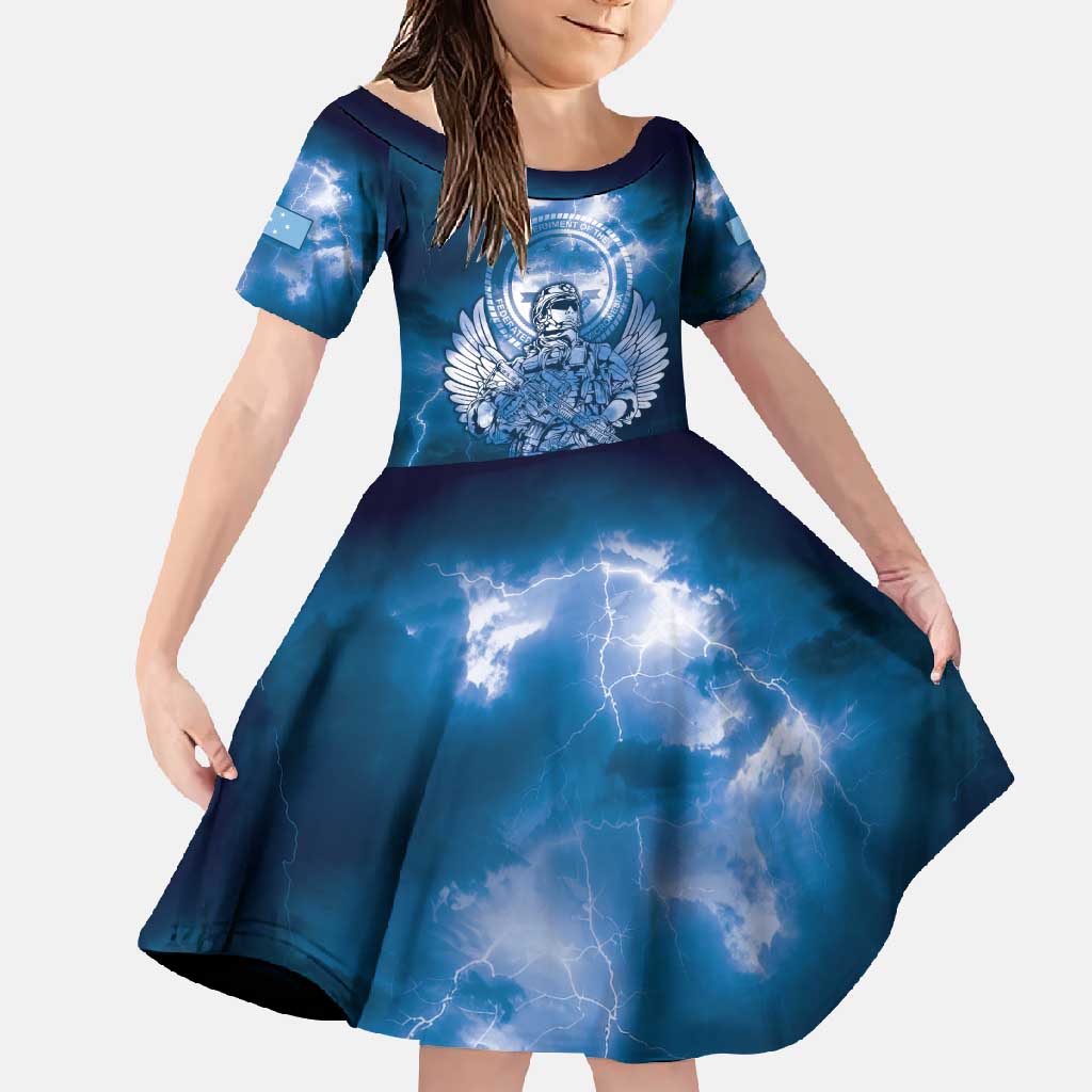 Federated States of Micronesia Veterans Day Family Matching Mermaid Dress and Hawaiian Shirt May We Never Forget Freedom Isn't Free LT05 Daughter's Dress Blue - Polynesian Pride