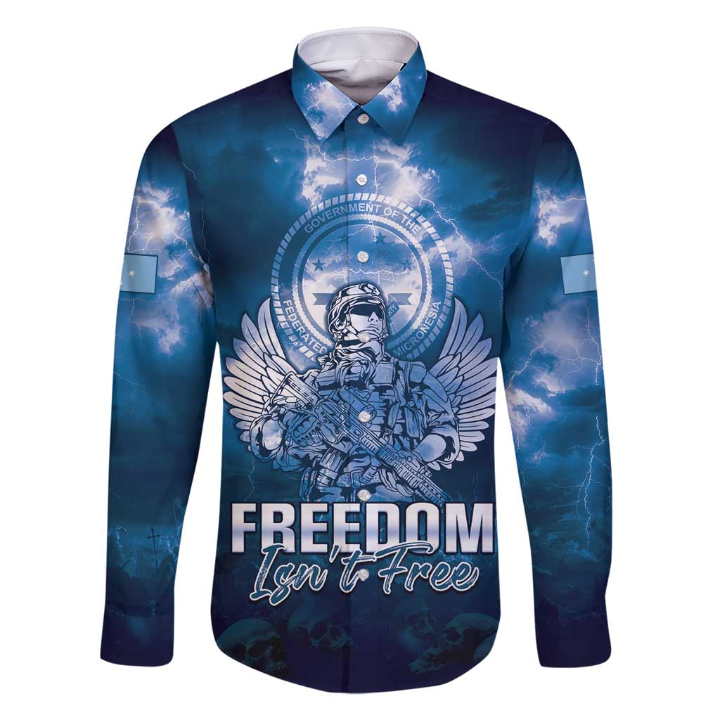 Federated States of Micronesia Veterans Day Family Matching Mermaid Dress and Hawaiian Shirt May We Never Forget Freedom Isn't Free LT05 Dad's Shirt - Long Sleeve Blue - Polynesian Pride
