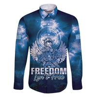 Federated States of Micronesia Veterans Day Family Matching Mermaid Dress and Hawaiian Shirt May We Never Forget Freedom Isn't Free LT05 Dad's Shirt - Long Sleeve Blue - Polynesian Pride
