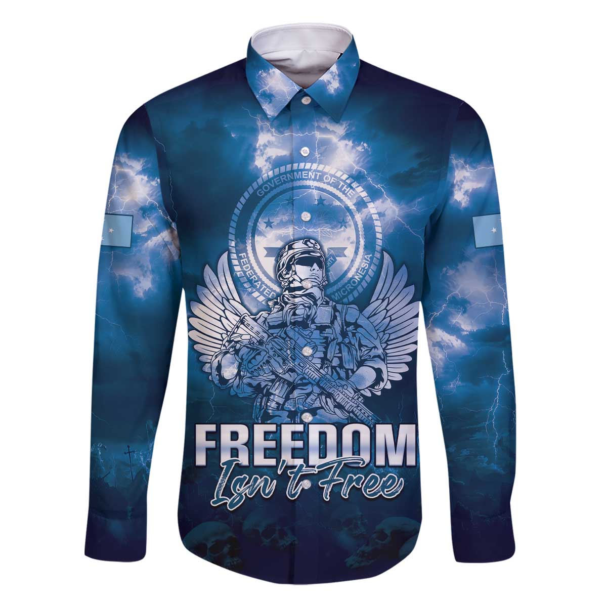 Federated States of Micronesia Veterans Day Family Matching Off Shoulder Short Dress and Hawaiian Shirt May We Never Forget Freedom Isn't Free