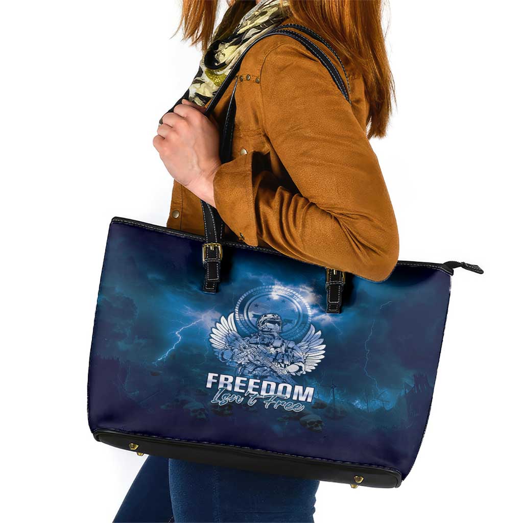Federated States of Micronesia Veterans Day Leather Tote Bag May We Never Forget Freedom Isn't Free LT05 Blue - Polynesian Pride