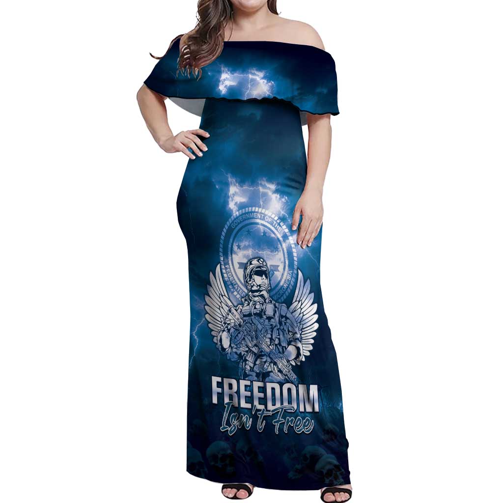 Federated States of Micronesia Veterans Day Off Shoulder Maxi Dress May We Never Forget Freedom Isn't Free LT05 Women Blue - Polynesian Pride