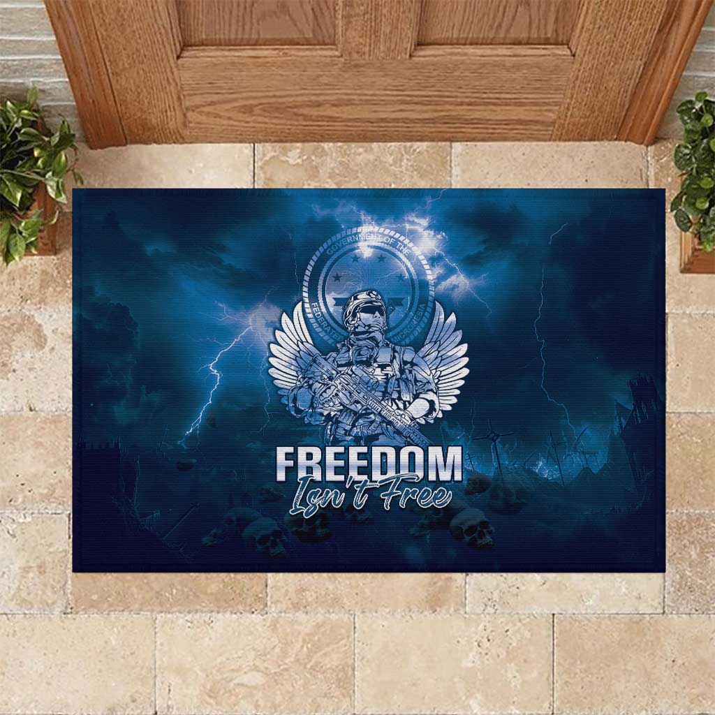 Federated States of Micronesia Veterans Day Rubber Doormat May We Never Forget Freedom Isn't Free LT05 Blue - Polynesian Pride