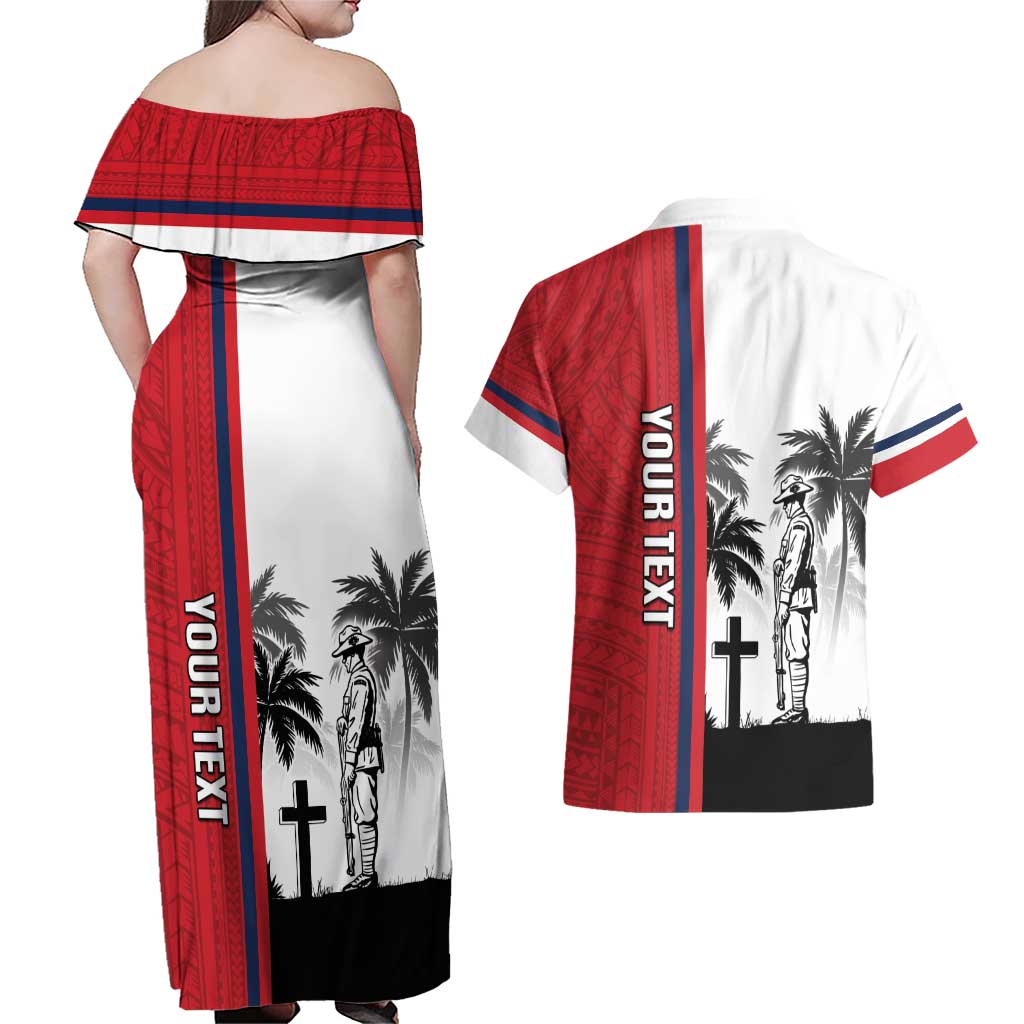 Wallis and Futuna Armistice Day Couples Matching Off Shoulder Maxi Dress and Hawaiian Shirt Lest We Forget Flag Style