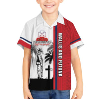 Wallis and Futuna Armistice Day Family Matching Off Shoulder Short Dress and Hawaiian Shirt Lest We Forget Flag Style