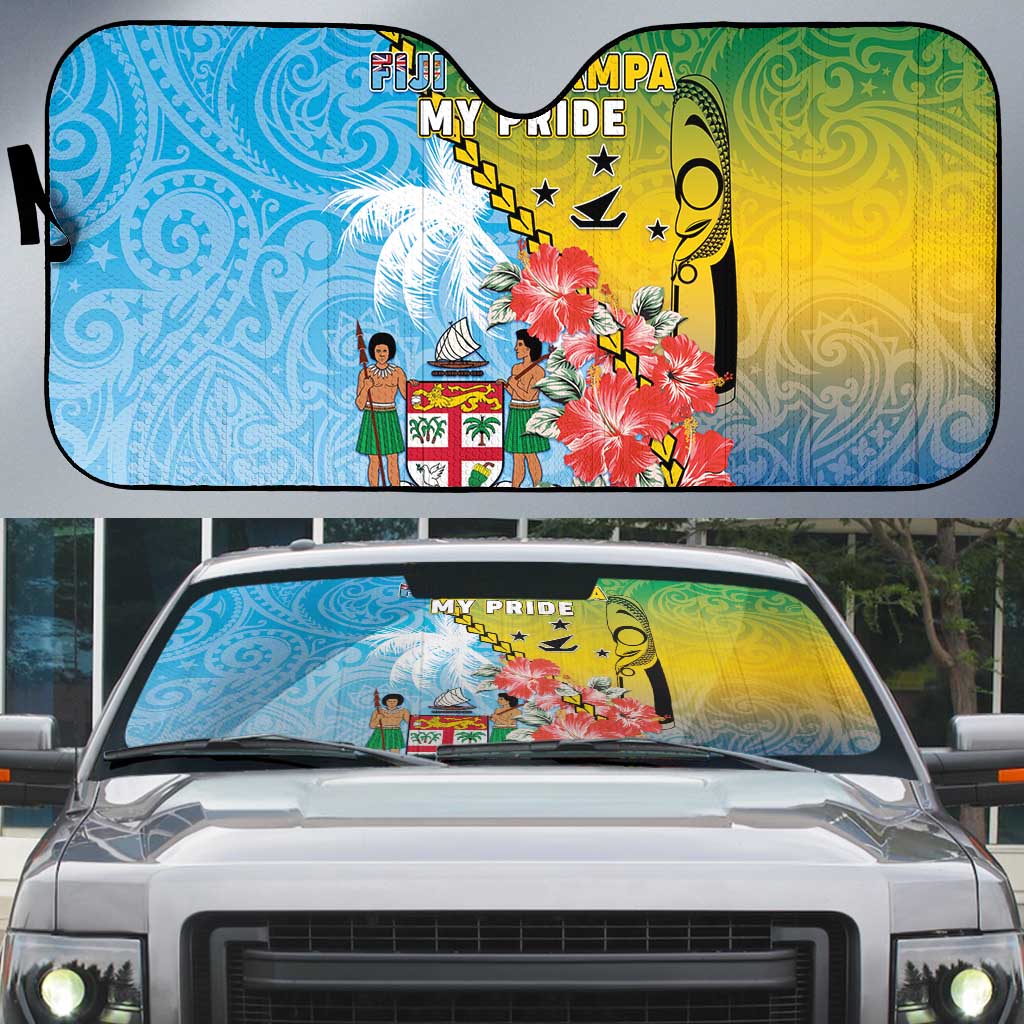 Malampa Fiji Day Auto Sun Shade Tribal Pattern With Tropical Flowers - Polynesian Pride