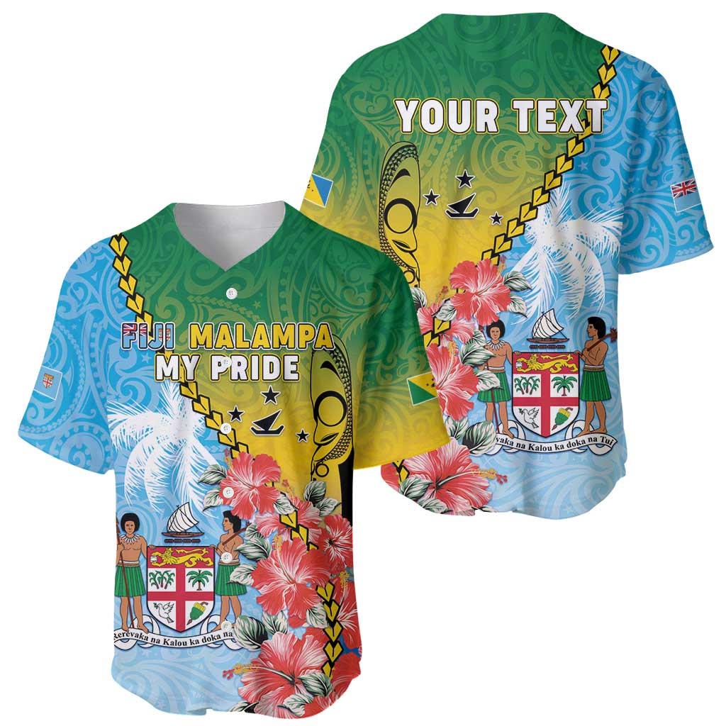Personalised Malampa Fiji Day Baseball Jersey Tribal Pattern With Tropical Flowers - Polynesian Pride