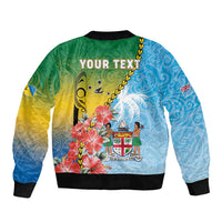 Personalised Malampa Fiji Day Bomber Jacket Tribal Pattern With Tropical Flowers - Polynesian Pride